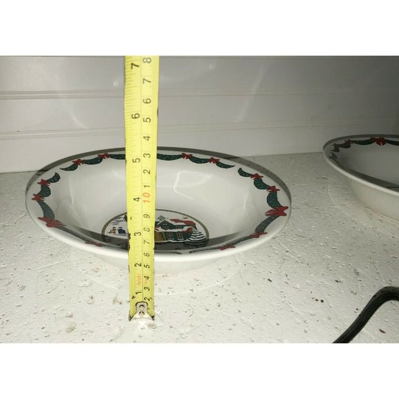 (2) HOLIDAY Christmas scene Serving BOWLS Genuine Stoneware Church - Picture 9 of 10